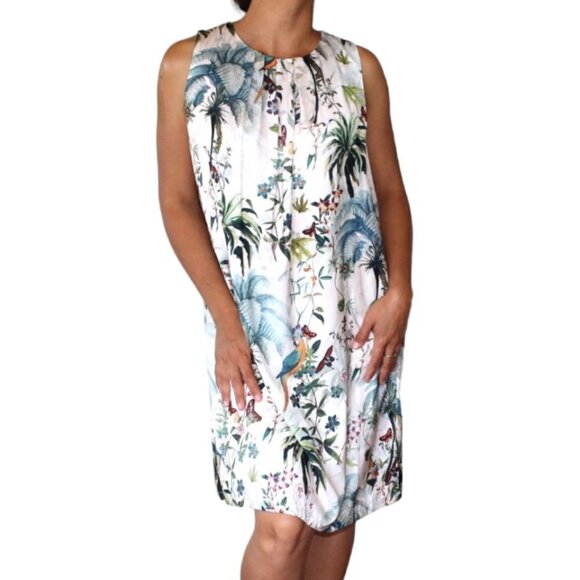 H&M summer floral Peplum tropical dress bird print macaws & butterflies Size 12 - Picture 10 of 14